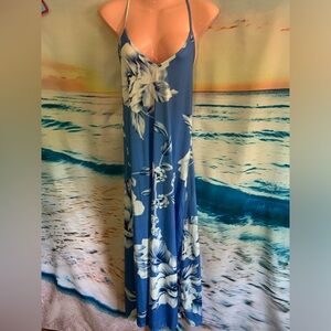 Misslook Blue Floral Maxi Flowy Dress Spaghetti Strap Size Small
